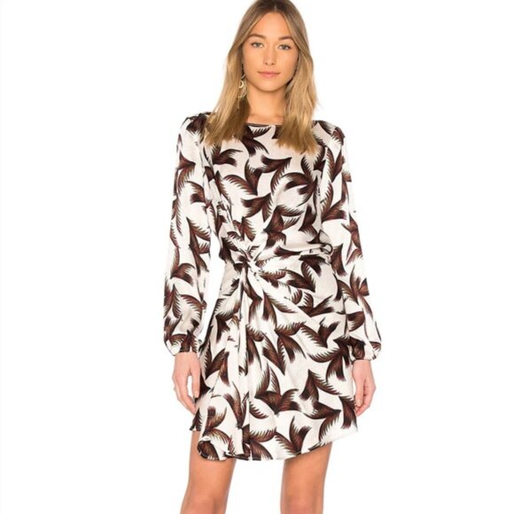 A.L.C Freja Knotted Front Palm Print 100% Silk Dress in White Size Small - Picture 1 of 15